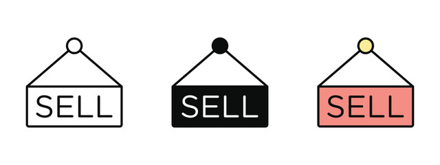 Sell icon in fill colored outline style on a clean white background, representing sales, product listings, and ecommerce transactions