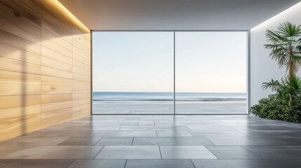 Spacious modern interior with ocean view