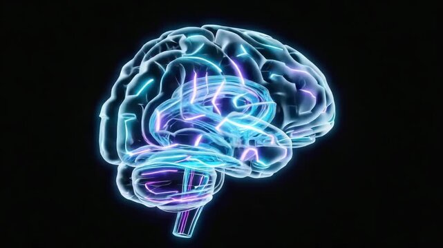 Cinematic 3D glowing digital brain neon pathways Nodes neurons streams liquid traveling synapses brain continuously machine learning large language models. Futuristic aesthetic 4k video - Powered by Adobe