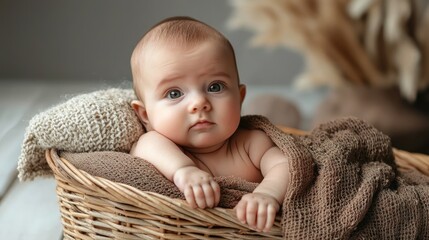 Baby in basket portrait