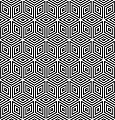 Seamless Geometric Op Art Pattern. 3D Effect. Black and White Texture.