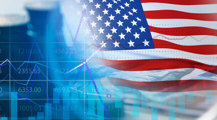 US financial inflation crisis with stock market graph , economy problem , investment analysis...