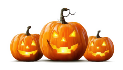 A carved halloween pumpkin with evil eyes and face isolated on white.
