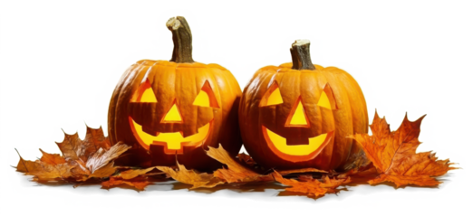 A carved halloween pumpkin with evil eyes and face isolated on white.
