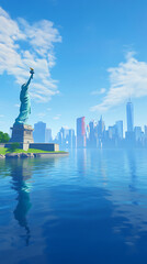 Majestic Statue of Liberty with modern skyscrapers behind high resolution picture