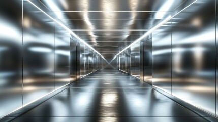 Metallic corridor perspective