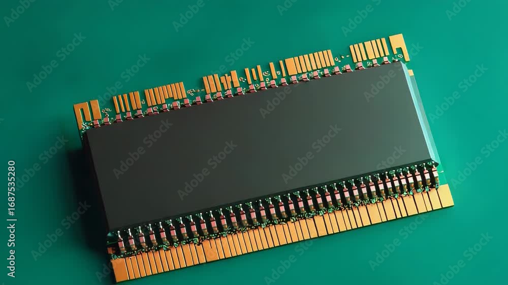Poster ram memory module lying on turquoise background
