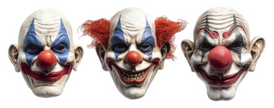 Scary horror clown mask isolated on transparent background - Generative AI
