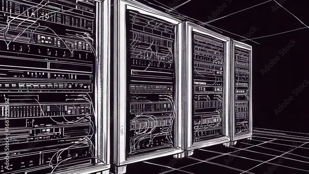 Poster high tech data center with modern server racks