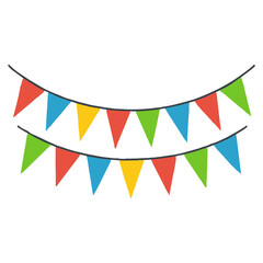 Obraz premium A garland of multicolored flags is a color vector illustration on a white background.
