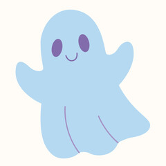 Cute Halloween ghost, spooky cartoon spirits, flat design.