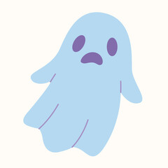 Cute Halloween ghost, spooky cartoon spirits, flat design.