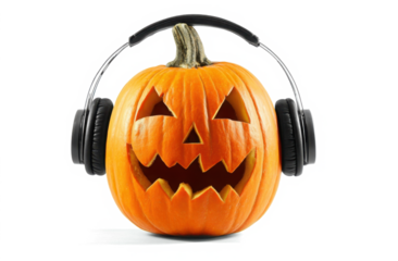 Jack O' Lantern, halloween pumpkin, wearing heaphones, cut out