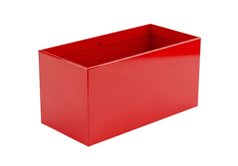 A vivid, glossy red rectangular box stands out against a pure black background.