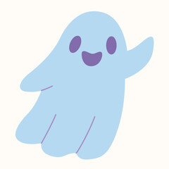 Cute Halloween ghost, spooky cartoon spirits, flat design.