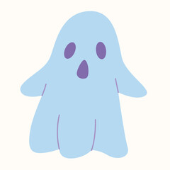 Cute Halloween ghost, spooky cartoon spirits, flat design.