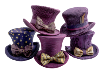 Set of purple Mad Hatter hats.