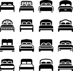 Collection of 16 Simple Bed Icons