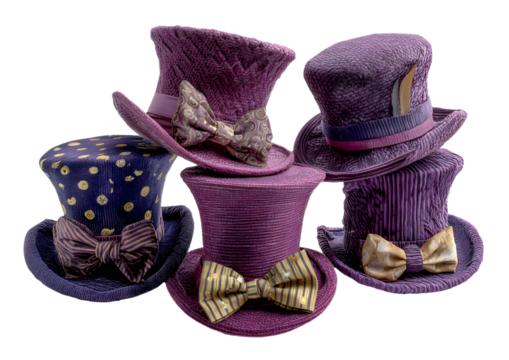 Set of purple Mad Hatter hats.