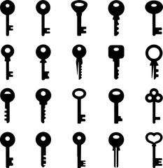 Collection of Various Vintage and Modern Key Illustrations for Security and Access Concepts