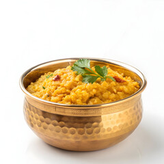 Nutritious chana dal khichdi served in a brass bowl. A wholesome Indian comfort food