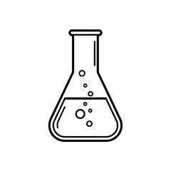 Simple outline icon of a laboratory flask with a bubbling chemical solution for science