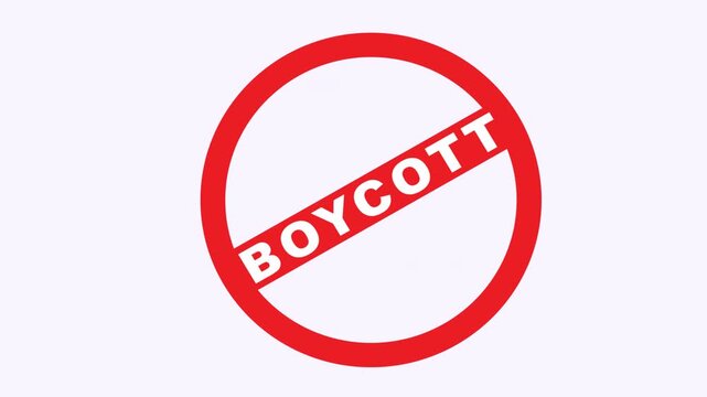 Red boycott sign suitable for protest banners, social media posts, and website graphics calling for action and awareness. Powerful visual message.
