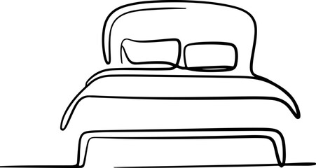 Continuous Line Art Illustration of a Cozy Bed