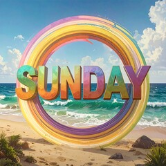 Vibrant Sunday graphic on beach scene