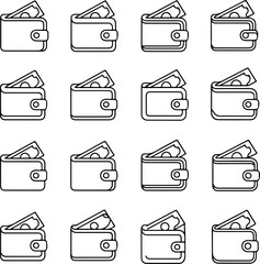Set of wallet icons line art graphic illustrations
