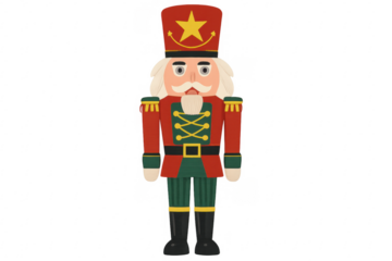 Classic nutcracker soldier standing at attention on transparent background