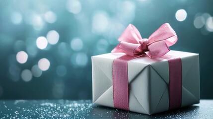 Gift box wrapped pink ribbon