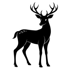 Solid black silhouette of a deer with white background
