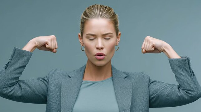 Confident Business Woman Showing Strength and Empowerment Gesture