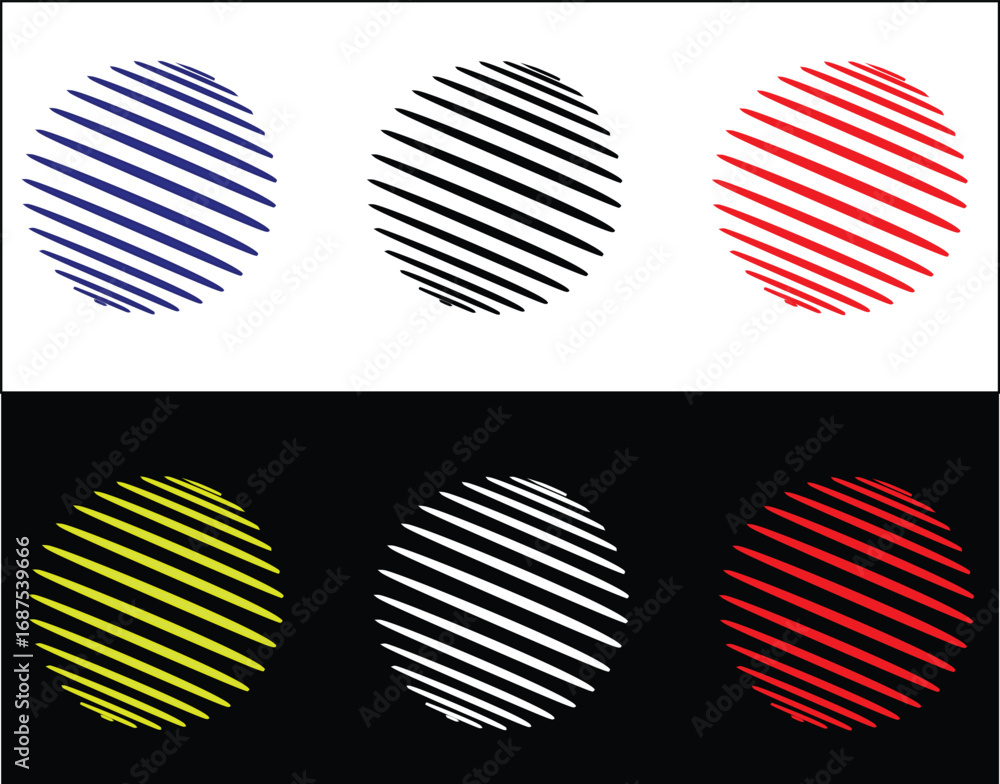 Poster a versatile set of 6 abstract oval icons with a dynamic striped texture. perfect for modern graphic 