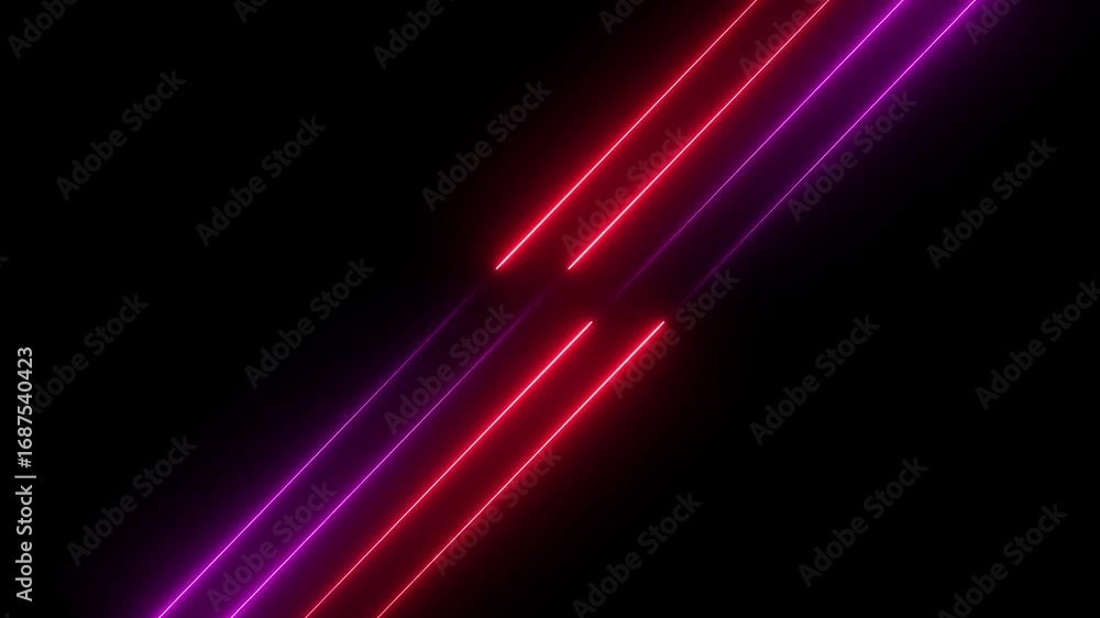 Poster glowing red and pink color seamless animation on black background . shape glowing red neon design ne