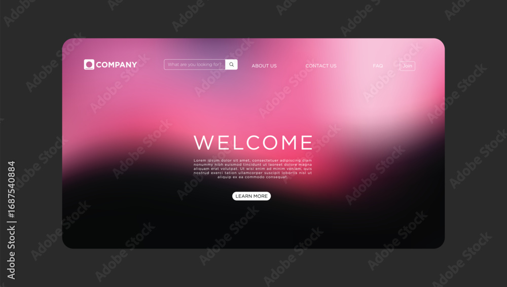 Aufkleber modern welcome landing page design with vibrant gradient and clean navigation for engaging user expe