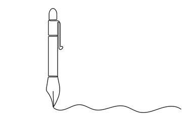 Ball pen continuous one line drawing minimalist office writing outline vector illustration