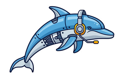 Robotic Dolphin with Headset and Microphone, Futuristic Marine Creature.