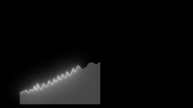 Jagged white line graph ascending on black background with subtle glow chart data