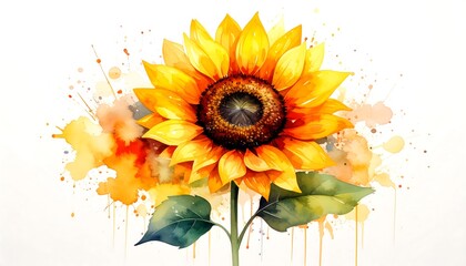 Vibrant sunflower in watercolor style