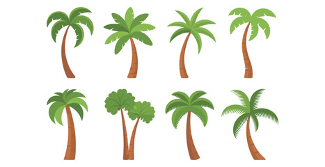 Assortment of Green Palm Trees with Varied Shapes and Sizes Keywords: palm tree, tropical, tree, green, nature, foliage, leaves