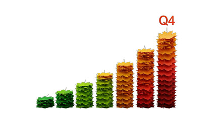Q4 business growth chart, stacked autumnal leaves (green to red) symbolizing increasing sales and performance. Ideal for year-end reports, holiday season marketing, fall campaigns,