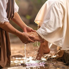 Obraz premium Washing of feet, religious scene