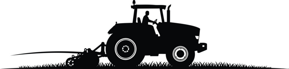 a farmer operating tractor in field silhouette