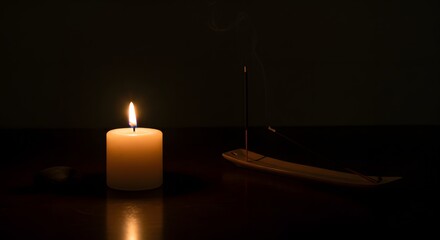 Meditation Scene with Candle and Incense