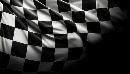 glossy black and white checkered racing flag texture with soft folds for creative background or design use