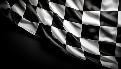 glossy black and white checkered racing flag texture with soft folds for creative background or design use