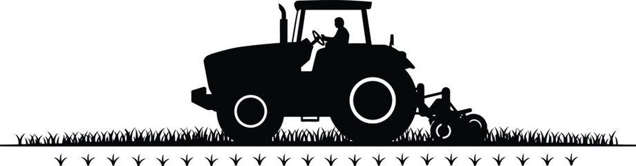 a farmer operating tractor in field silhouette