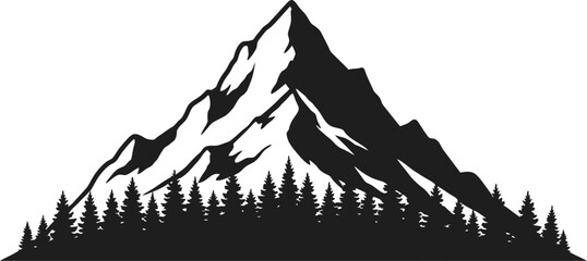 a majestic mountain peak surrounded by dense forest silhouette © MIRAJ02